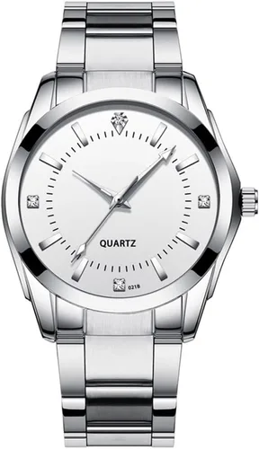 Vista 3 de Pareja relojes hombres y mujeres oro plata acero inoxidable reloj moda él y ella relojes conjunto