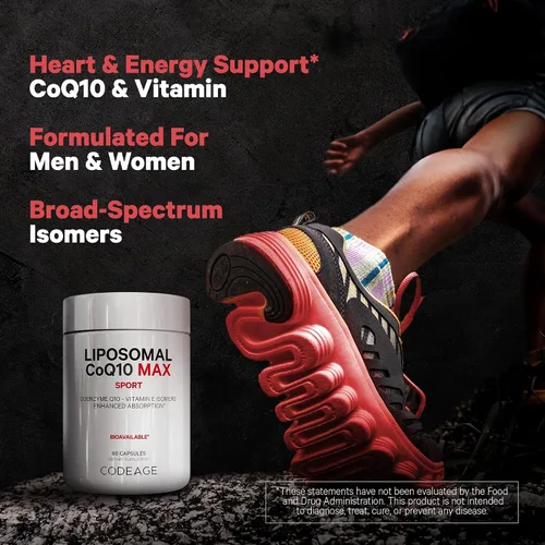 Vista 4 de Codeage Suplemento liposomal CoQ10 Max - 250 mg de coenzima Q10 con isómeros de vitamina E tocoferoles - Suministro de 2 meses - 1 cápsula por