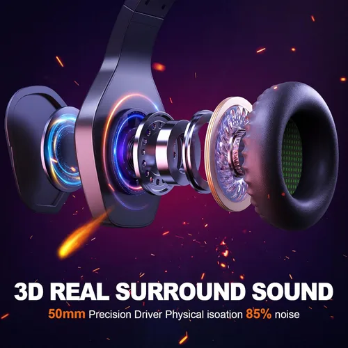 Vista 3 de Krysenix PG1 - Auriculares para juegos para PS4PS5PCXbox, Xbox One con sonido de micrófono estéreo AI, auriculares de computadora con conector