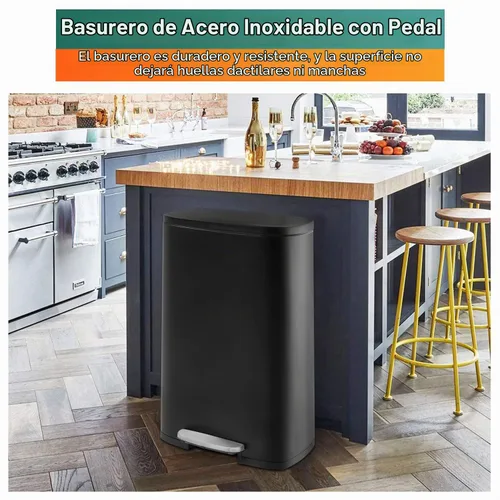 Vista 2 de PayLessHere Cubo de basura de acero inoxidable a prueba de huellas dactilares con cubo interior extraíble y tapas con bisagras, cubo de basura