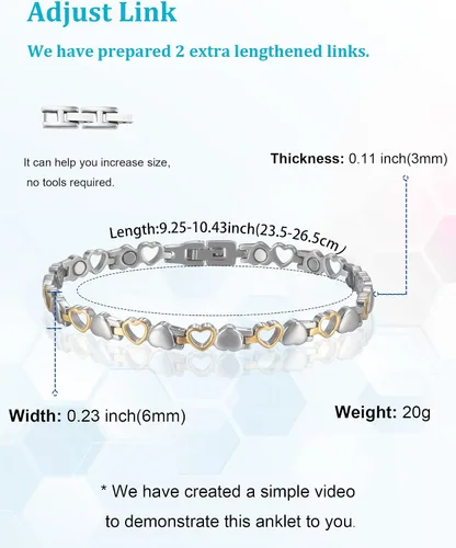 Vista 2 de Tobilleras magnéticas para mujer, tobillera magnética de acero inoxidable con piedras azules, regalo de joyería de moda (0137SGD), 10 pulg., Metal