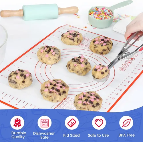 Vista 5 de Vinino Juego de 11 piezas para hornear y cocinar para niños, utensilios de hornear reales con libros de cocina para niños, accesorios de cocina