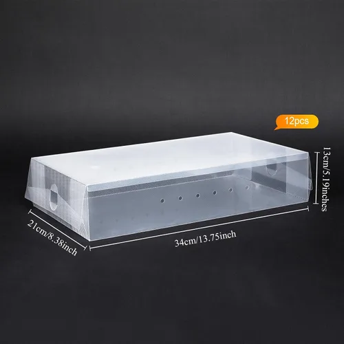 Vista 2 de Shihanee 12 cajas para botas, de plástico transparente, apilables, para almacenamiento de zapatos, contenedores plegables y resistentes