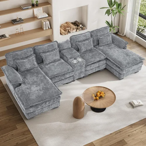 Vista 12 de Sofá Seccional Sofá Nube en Forma de U de 124" Sofás Modulares Esponjosos Sofá Nube para Sala de Estar de Gran Tamaño Moderno Conjunto de Sofá