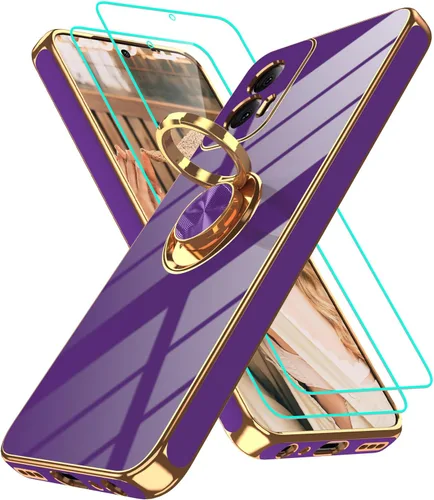 Vista 120 de Funda para Motorola Moto G 5G 2024: Funda Moto G Play 5G 2024 con 2 piezas de protectores de pantalla, soporte de anillo de rotación de 360°