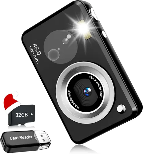 Vista 7 de Cámaras digitales FHD para niños y niñas, cámara digital compacta de apuntar y disparar con zoom de 16X, tarjeta de 32 GB, cámara para niños