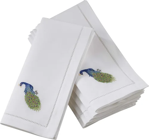 Vista 50 de Juego de 6 servilletas bordadas de magnolia hechas a mano con borde cosido