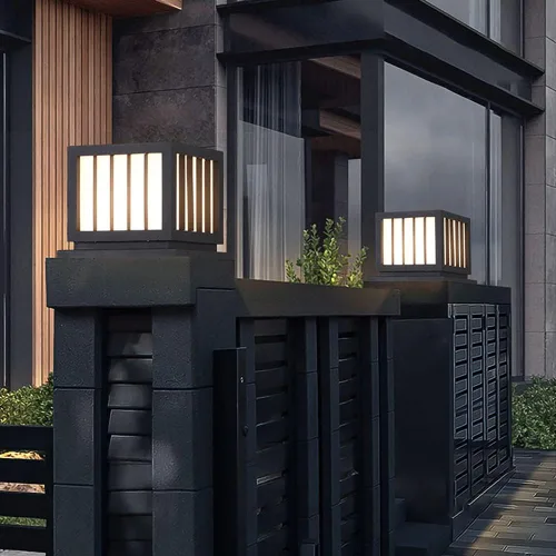 Vista 4 de Luces de poste al aire libre, luz solar de poste al aire libre de acero inoxidable vidrio luz de jardín IP55 impermeable poste luz hogar Villa valla