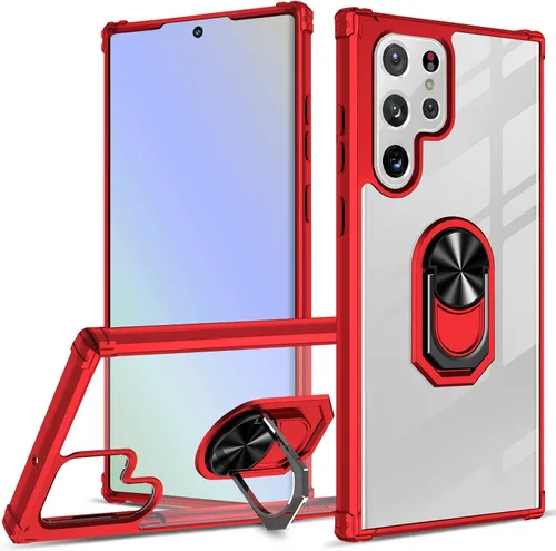 Vista 9 de Funda transparente con función atril para Samsung Galaxy S22 Ultra 5G, protección contra caídas para Galaxy S22 Ultra, parachoques flexible + parte