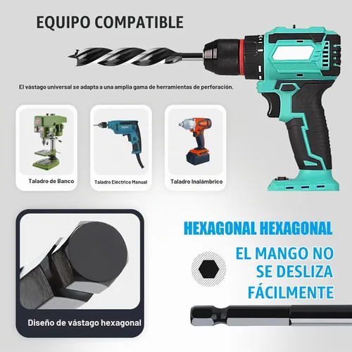 Vista 5 de Broca de taladro de barrena de 1-1/2" x 6" para madera, vástago hexagonal de tres estrías, broca de barrena larga para madera blanda y dura, tocón