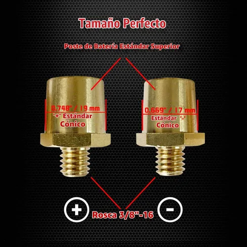 Vista 2 de Ampper Postes de carga de terminal de batería de poste lateral de latón macho de 3/8"-16 roscas, poste lateral estándar adaptador de poste