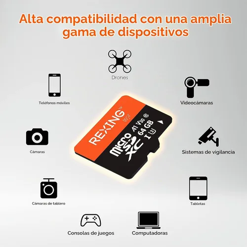 Vista 3 de RexingUSA 64GB microSDXC UHS-3 4K Full HD Video Tarjeta SD de monitoreo de transferencia de alta velocidad con adaptador para cámaras