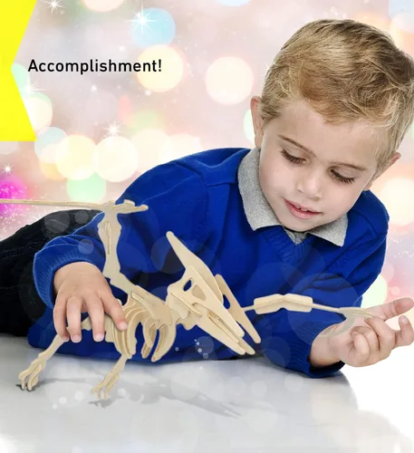Vista 6 de Puzzled Pteranodon - Kit de rompecabezas de construcción de rompecabezas de madera 3D, modelo de esqueleto de dinosaurio volador de madera, 23