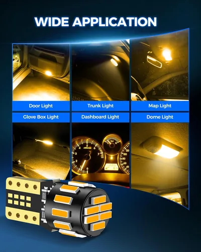 Vista 2 de Marsauto - Bombillas LED 194 amarillo ámbar para luz interior, mapa, 168 2825 W5W T10, para repuesto, superbrillantes, para auto, luz de cortesía