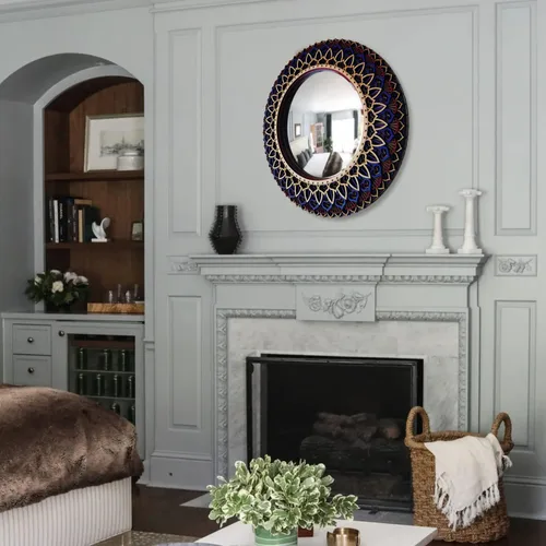 Vista 6 de BHDecor Espejo para decoración de pared para el hogar, marco tallado con láser de varias capas, elegante mandala de madera para colgar, paneles