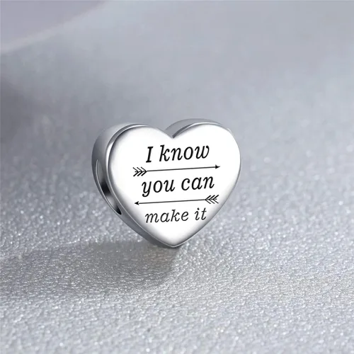Vista 3 de Encanto de corazón compatible con pulseras de Pandora Encantos inspiradores grabados en joyería Personalidad y regalos de aliento para mujeres
