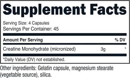 Vista 6 de Nutricost Monohidrato de creatina 3,000 mg, 180 cápsulas (750 mg por cápsula) Sin gluten, sin OMG