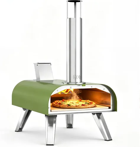Vista 11 de BIG HORN OUTDOORS 12" Horno de piedra para pizza con leña, 475°C Horno para pizza al aire libre de acero inoxidable, portátil para uso en fiestas