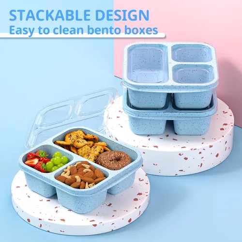Vista 3 de Cajas de aperitivos (paquete de 3) – Cajas Bento apilables con 3 compartimentos, recipientes de preparación de comidas reutilizables, recipientes