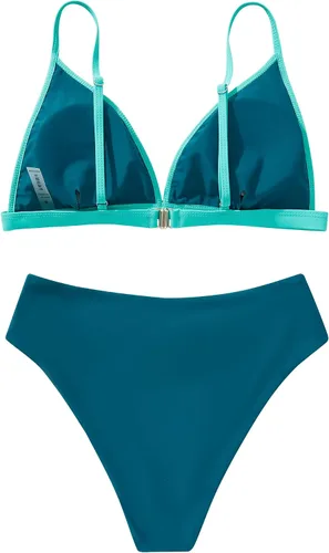 Vista 4 de SUUKSESS Conjunto de bikini triangular de corte alto para mujer, traje de baño sexy de cintura alta de 2 piezas