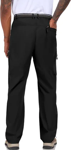 Vista 2 de NOUKOW Pantalones de senderismo para hombre, de secado rápido, ligeros, impermeables, elásticos, 6 bolsillos con cremallera y cinturón