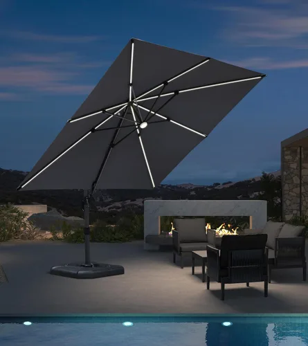 Vista 50 de PURPLE LEAF Sombrilla de patio de 8 pies para exteriores, sombrilla voladiza cuadrada de aluminio con rotación de 360 grados para jardín, terraza