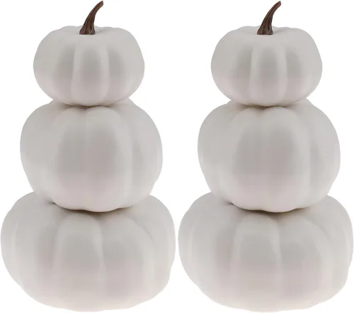 Vista 10 de Gresorth Juego de 2 calabazas artificiales apiladas blancas y negras para pintar, decoración artificial de Halloween, otoño, para el hogar, fiesta