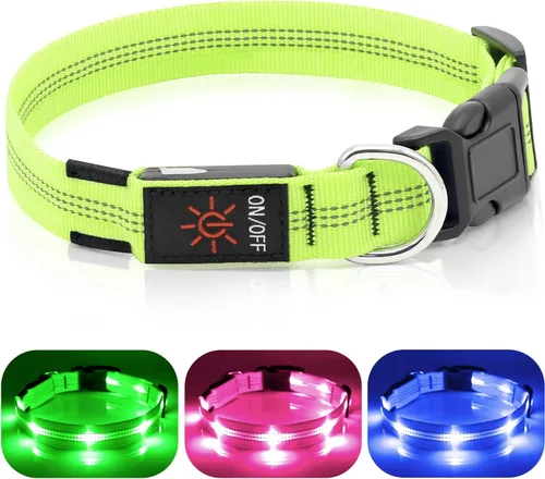 Vista 9 de Weesiber Collares de perro con luz LED, collar recargable con luces LED, luces reflectantes ajustables para perros para caminar por la noche