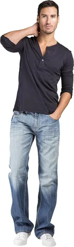 Vista 4 de Level 7 Jeans relajados y de pierna recta para hombre con corte de bota y bolsillo con cremallera