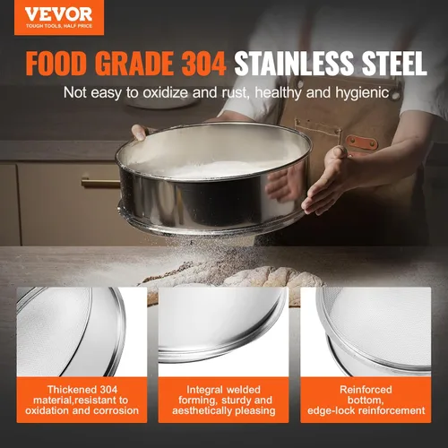 Vista 2 de VEVOR Tamiz de Harina, Tamizador de Malla 10, Colador de Malla Fina de Grado Alimenticio de Acero Inoxidable 304, Diám. 12.6" para Hornear, Agujeros