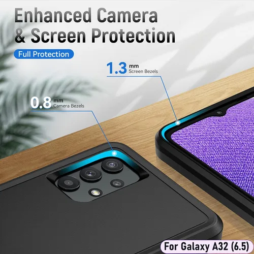 Vista 7 de Funda híbrida de doble capa para Galaxy A32 (5G) de 6.5 pulgadas de grado militar resistente a los golpes con 1 soporte magnético para automóvil y 2