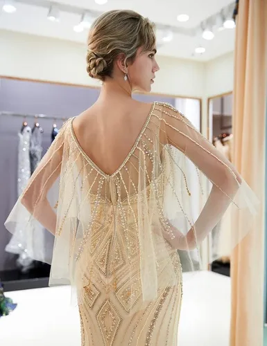 Vista 4 de Sarahbridal - Vestido largo de noche con cuentas de cristal para mujer