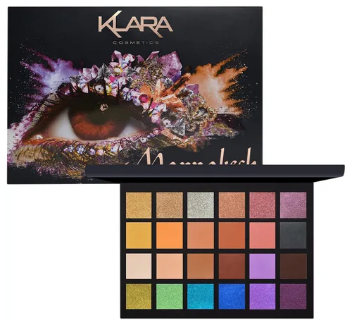 Vista 10 de Klara Cosmetics Paleta de 24 sombras de ojos – Paleta de sombra de ojos festiva de lujo, vibrante, intensa, a todo color, larga duración, mate, Abu