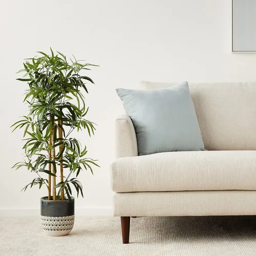 Vista 4 de Amazon Basics Planta artificial de bambú con maceta de plástico, 39.4 pulgadas, verde, decoración de oficina en casa, planta de piso