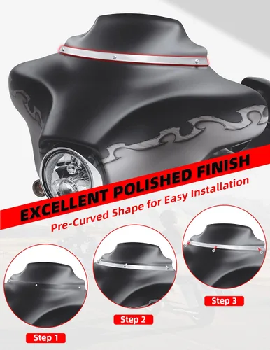 Vista 5 de Amazicha Moldura de parabrisas pulida cromada compatible con Harley Davidson Touring Street Glide Electra Glide Ultra Limited Tri Glide 1996-2013