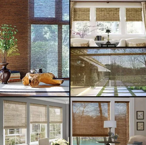 Vista 7 de Cortinas romanas de madera para ventana, cortinas de bambú opacas forradas, fácil instalación para el hogar y el jardín, patrón 1