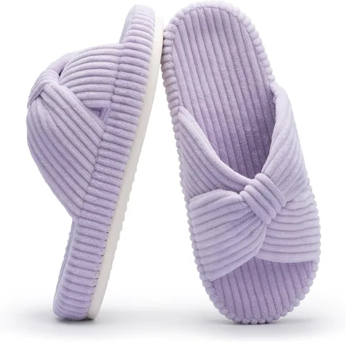 Vista 13 de Chantomoo - Pantuflas para mujer de espuma viscoelástica para la casa con cordón, lazo y tiras cruzadas, zapatos de cama cómodos y de moda