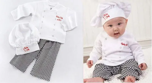 Vista 2 de stylesilove Disfraz de cocinero de algodón unisex para bebé, pantalones y sombrero, 3 piezas