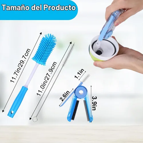 Vista 7 de XANGNIER Paquete de 3 cepillos limpiadores de botellas de agua, juego de limpieza para botellas de agua deportivas, biberones, vasos, cepillo