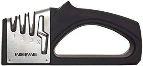 Vista 7 de Farberware EdgeKeeper - Afilador de cuchillos de 2 etapas con ranura dentada, varillas de afilar de cerámica, base antideslizante, diseño de mesa