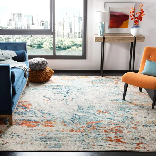 Vista 11 de SAFAVIEH Madison Collection - Alfombra decorativa de 2 pies 2 pulgadas x 4 pies, color crema y naranja, diseño abstracto moderno, no desprende