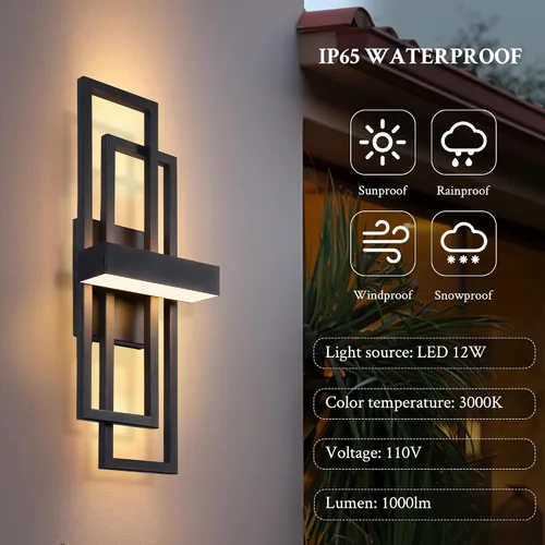 Vista 7 de LamQee Luces de pared modernas para exteriores de 20 pulgadas, LED integrado de 1000 lúmenes, aplique de iluminación exterior de doble rectángulo