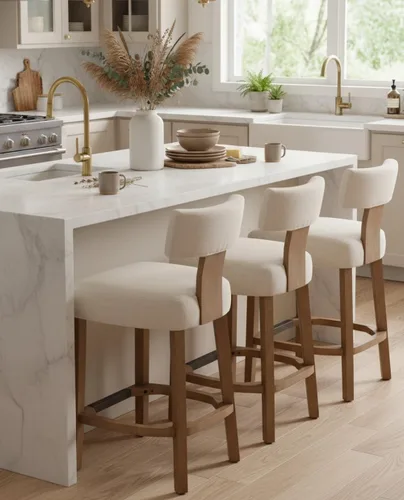 Vista 3 de RIVOVA Taburete de bar de 26 pulgadas de altura de mostrador, taburetes de bar de cocina modernos con respaldo y patas de madera maciza, taburetes