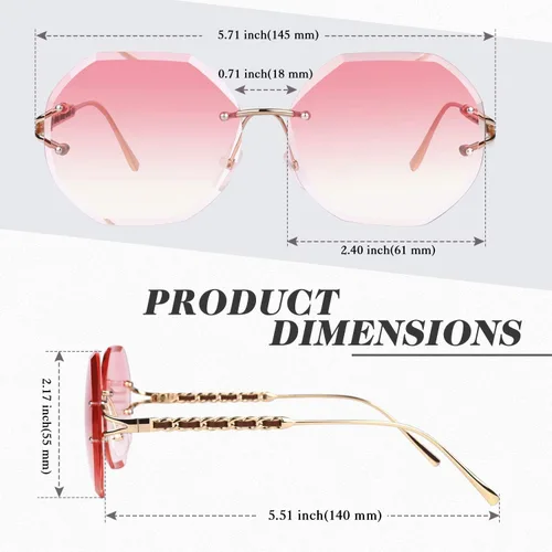 Vista 6 de Oversized Sunglasses for Women Trendy Rimless Ladies Shades 100 UV Protection70s Fashion Gradient Shades for Women