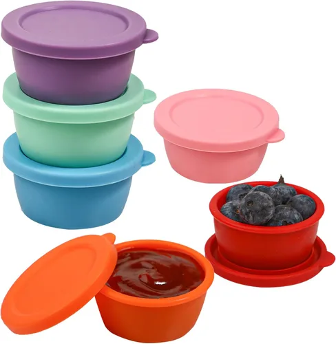 Vista 8 de KOLUTI Recipiente de silicona antiadherente para aderezo de ensalada de 2.4 onzas, paquete de 6 cajas de almacenamiento de salsa pequeña