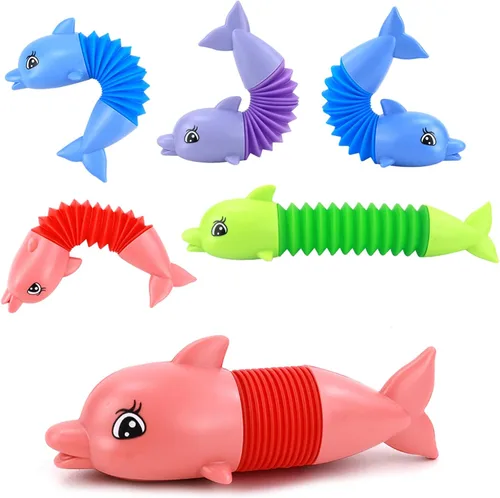 Vista 4 de Kryfa - Tubos telescópicos de animales con ventosa, juguetes para ansiedad para niños y adultos, paquete de 5 Animals Pop Tube, Road Trip