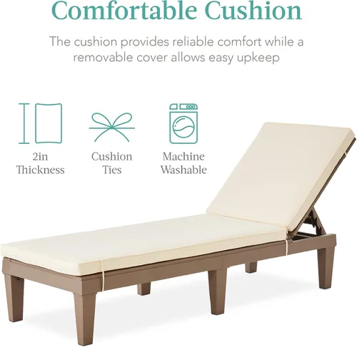 Vista 5 de Best Choice Products Sillón para exteriores, tumbona de resina para patio, piscina, patio trasero, porche con cojín de asiento, respaldo ajustable