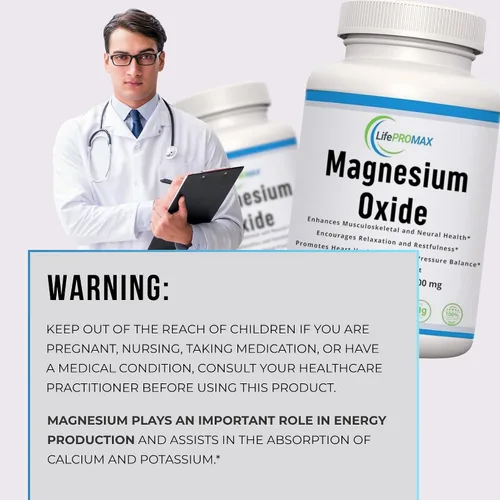 Vista 4 de Suplemento de magnesio de 400 mg [alta potencia] – Óxido de magnesio para apoyo inmunológico, recuperación muscular, calambres en las piernas