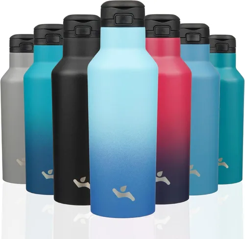 Vista 19 de Konokyo - Botella de agua aislada con popote, 25 onzas, doble pared de acero inoxidable al vacío con 2 tapas, cielo