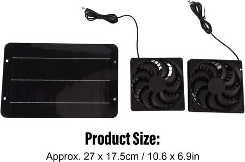 Vista 7 de Kit de ventilador solar, ventilador solar de invernadero de cobertizo, panel solar de 10 W y 2 ventiladores sin escobillas de CC de alta velocidad